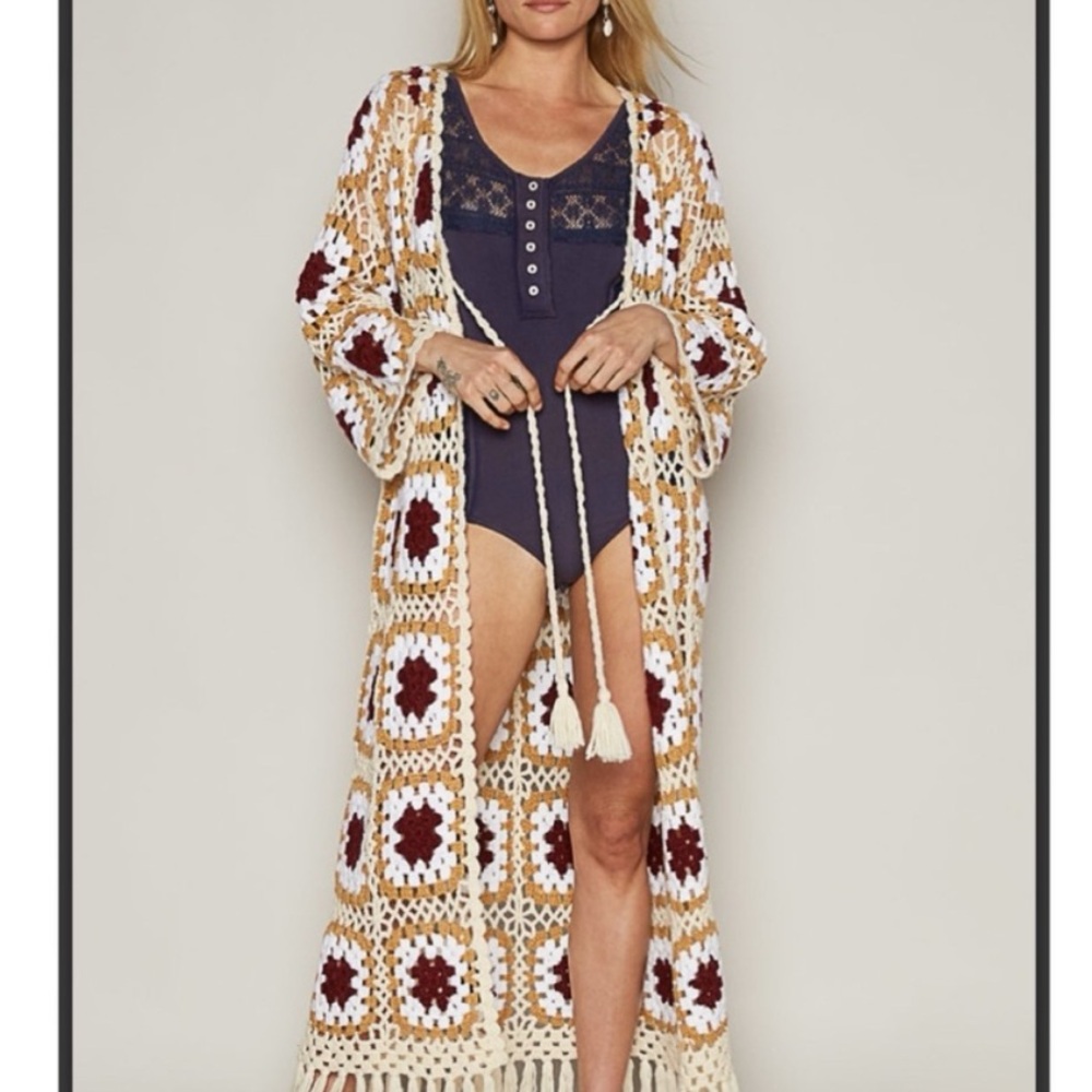 POL crotchet long cardigan sweater anthropology bobo free people granny chic NWT